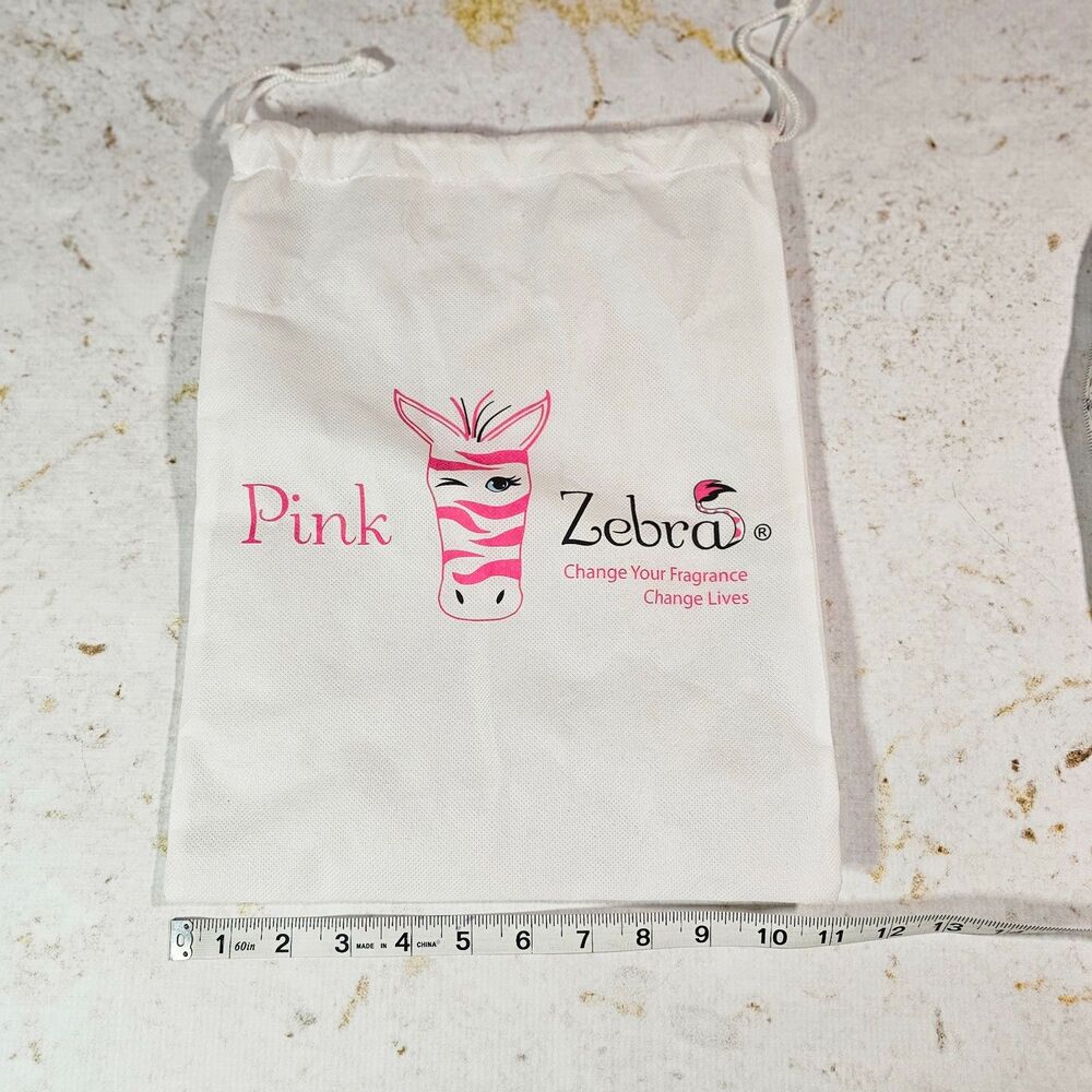Pink Zebra Drawstring Dust Bag White Travel Storage Gift Bag EUC 10x14 Logo